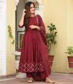 Maroon embroidered cotton silk salwar