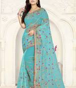 Sky blue embroidered net saree 