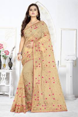 Gold embroidered net saree  1