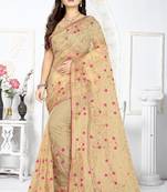 Gold embroidered net saree 