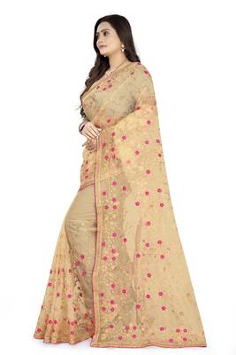 Gold embroidered net saree  2