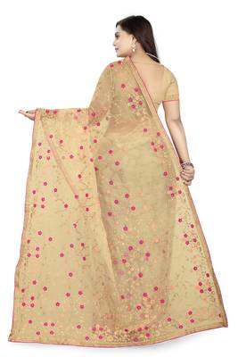 Gold embroidered net saree  4