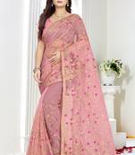 Pink embroidered net saree 