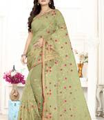 Light green embroidered net saree 