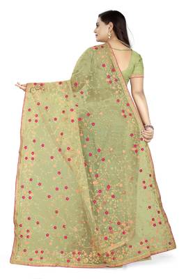 Light green embroidered net saree  4