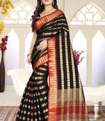 Black printed art silk saree 