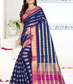 Blue Printed Art Silk Saree Without Blouse