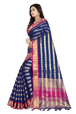 Blue Printed Art Silk Saree Without Blouse 2