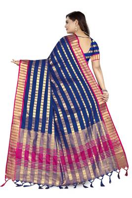 Blue Printed Art Silk Saree Without Blouse 4