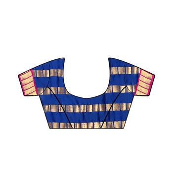 Blue Printed Art Silk Saree Without Blouse 5