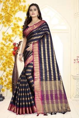 Purple Printed Silk Saree Without Blouse 1