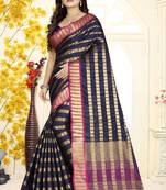 Purple Printed Silk Saree Without Blouse