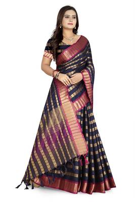 Purple Printed Silk Saree Without Blouse 3
