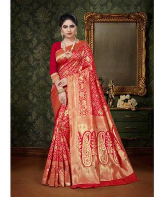 multicolor embroidered banarasi saree with blouse 1