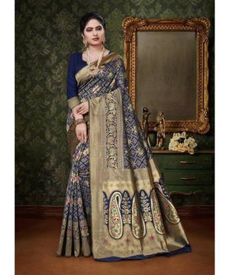 multicolor embroidered banarasi saree with blouse 1