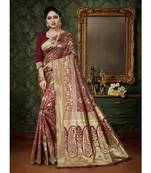 Maroon and Gold Banarasi Silk Zari Embroidered Saree with Blouse