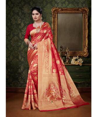 Embroidered Banarasi Saree With Blouse 1