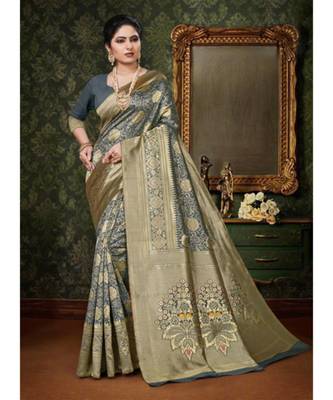 multicolor embroidered banarasi saree with blouse 1