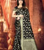 Black woven banarasi silk saree with blouse