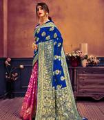 Blue woven banarasi silk saree with blouse