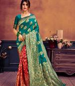 Green woven banarasi silk saree with blouse