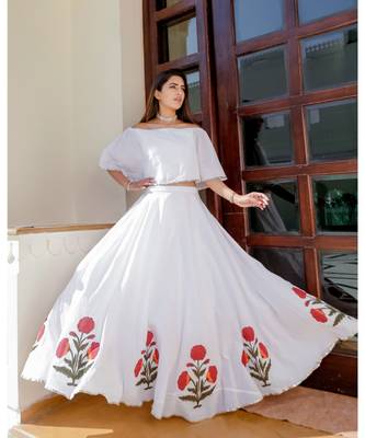 White Mughal Skirt Top Set  (Set of 2) 2