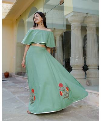 Green Flare  Skirt Top Set  (Set of 2) 1