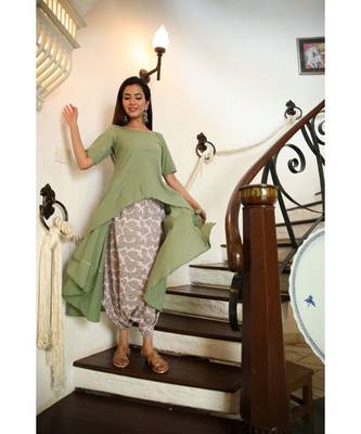 Green Kurta With Dhoti (Set of 2) 3