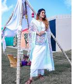 White Butterfly Print Kurta & Palazzo With Dupatta (Set of 3)