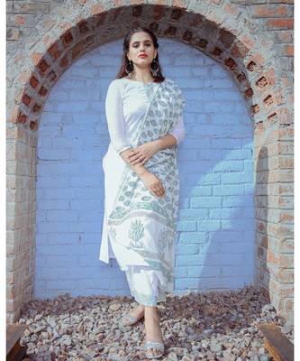 White Double Neck Kurta & Palazzo With Dupatta (Set of 3) 1