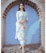 White Double Neck Kurta & Palazzo With Dupatta (Set of 3)
