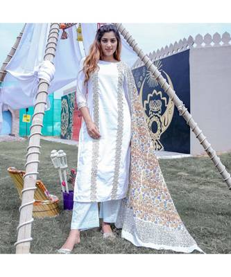 White Gota Kurta & Palazzo With Dupatta (Set of 3) 1