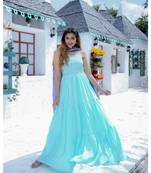 Sky Blue Tier Maxi Dress With Dupatta (Set of 2)