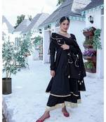 Black Embroidered Anarkali & Palazzo With Dupatta (Set of 3)
