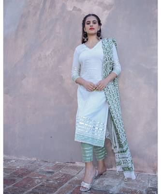 White Polka Dot Kurta & Pant With Dupatta (Set of 3) 1