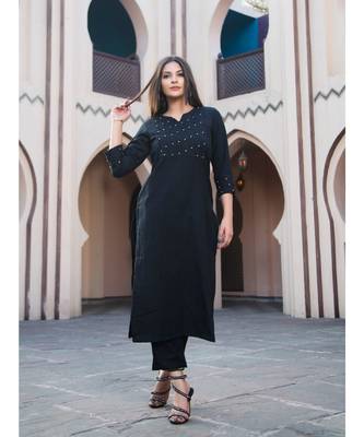 Black With Beads Kurta Pant Set (Set of 3) 1