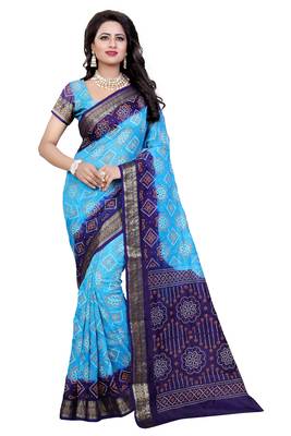 Multicolor printed art silk saree with blouse 1