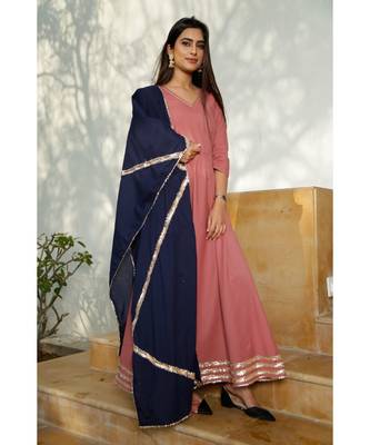 Blush Pink Floor Length Dress With Dupatta (Set of 2) 1