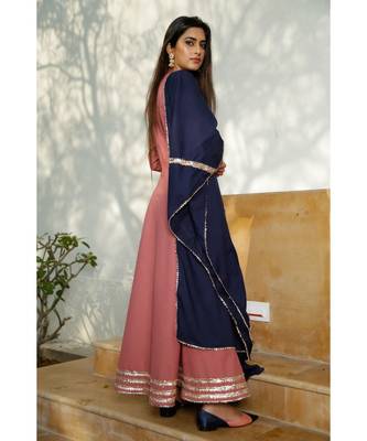 Blush Pink Floor Length Dress With Dupatta (Set of 2) 2
