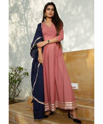 Blush Pink Floor Length Dress With Dupatta (Set of 2) 3