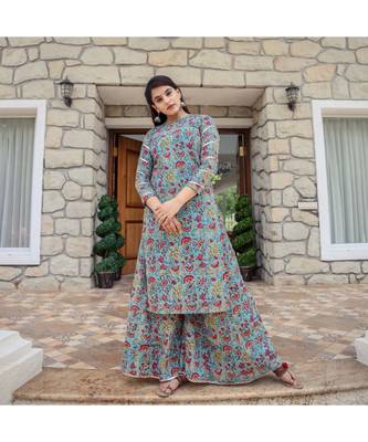 Blue Burst Kurta With Palazzo (Set of 2) 1