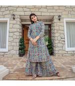 Blue Burst Kurta With Palazzo (Set of 2)