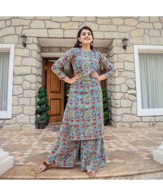 Blue Burst Kurta With Palazzo (Set of 2) 2