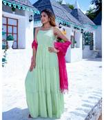 Green Tier Maxi Dress With Dupatta (Set of 2)