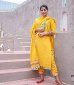 Yellow Lace Kurta & Pant With Dupatta (Set of 3)