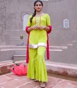 Neon Green Kurta & Sharara With Dupatta (Set of 3)