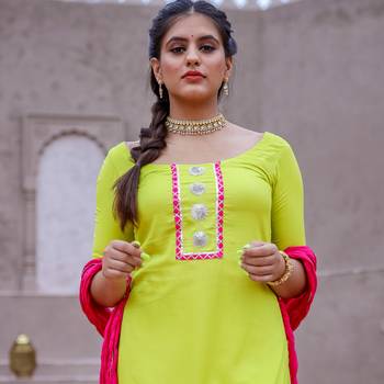 Neon Green Kurta & Sharara With Dupatta (Set of 3) 5