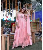 Peach Tier Maxi Dress With Dupatta (Set of 2)