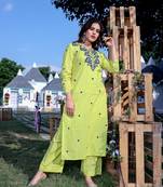 Lime Green Blue Dori Work Kurta With Palazzo (Set of 2)