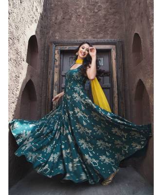 Dark Green Gold Foil Dress With Dupatta  (Set of 2) 2